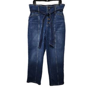 Boden Denim Women Jeans, High Rise Button Fly Tie At Waist Tapered Jeans, Sz 14R
